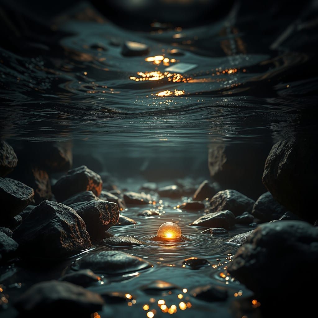 Hyperrealistic Stones at the Bottom of the Sea