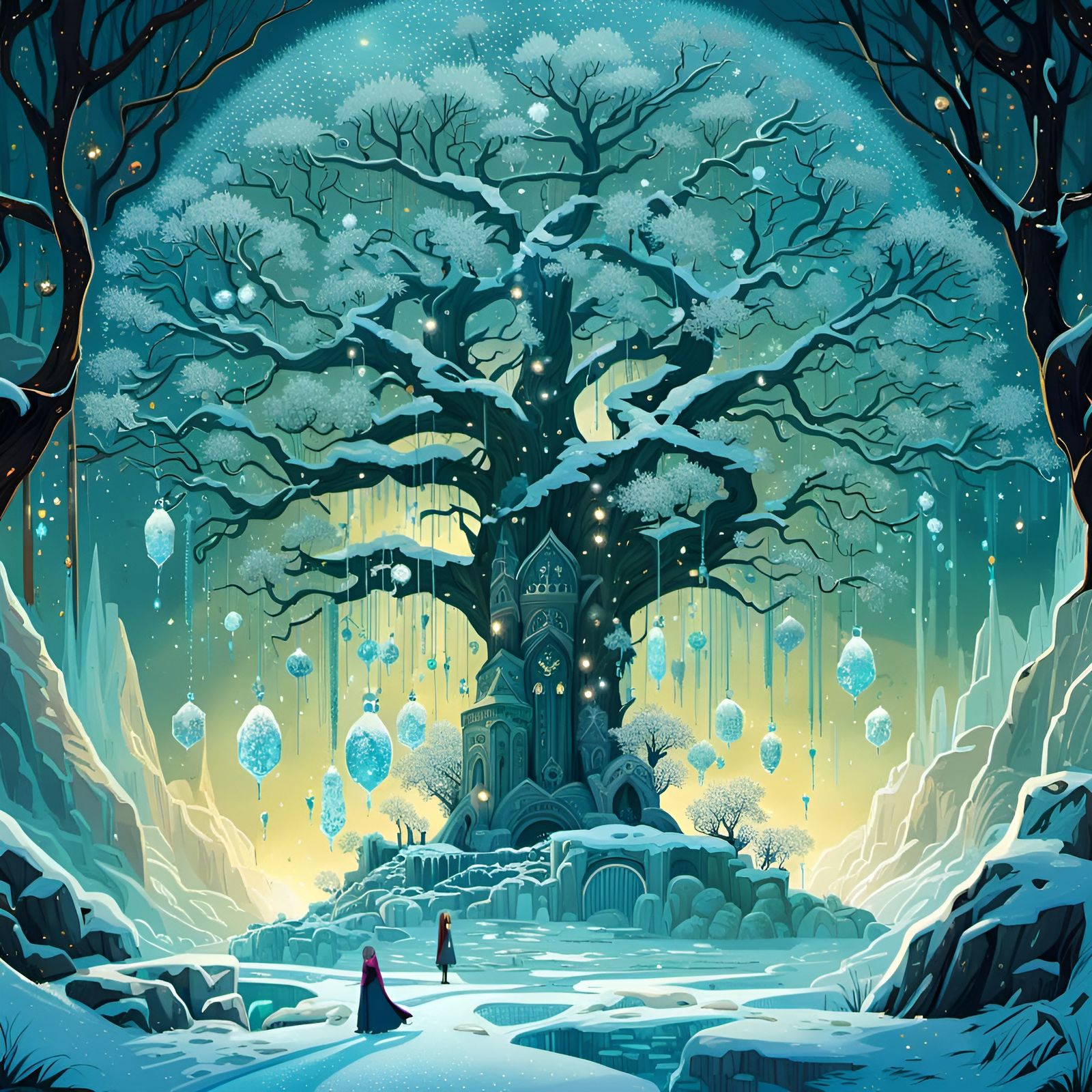Enchanted Frozen Tree in Winter Landscape