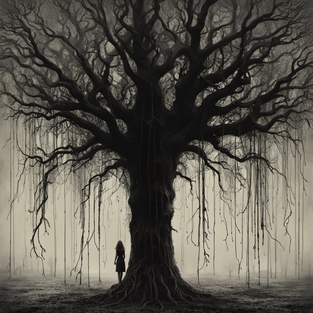 Surreal Horror: Woman in Rain, Bone Tree