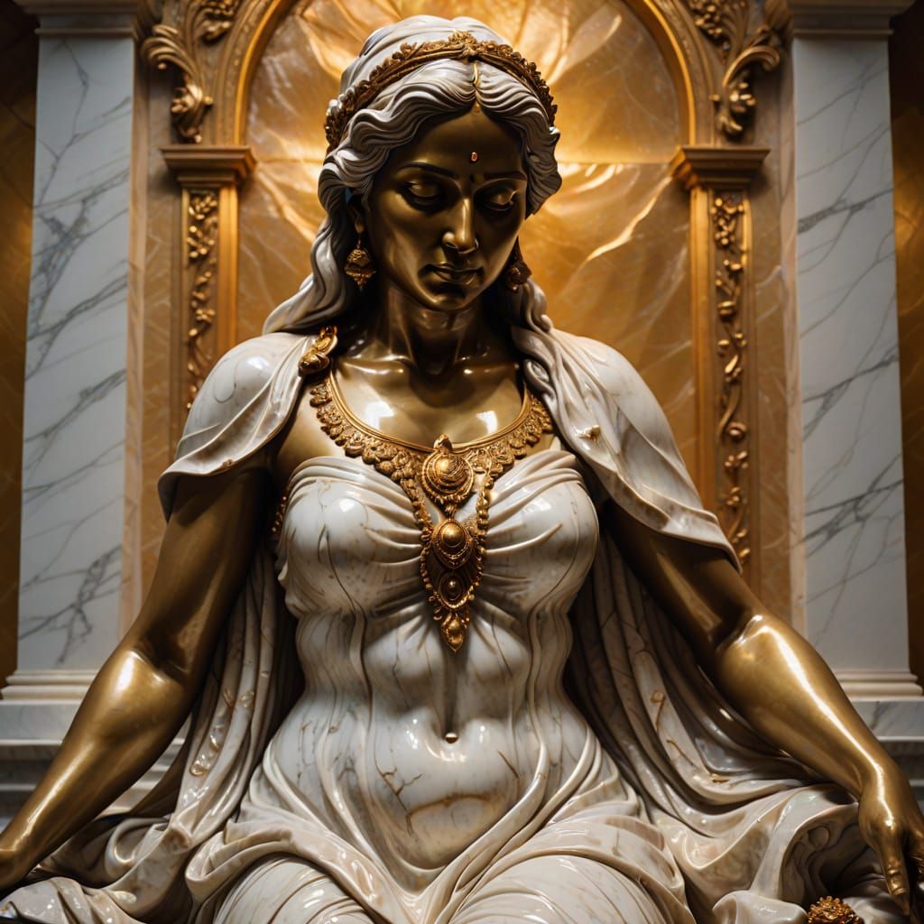 Marble Sculpture of Indian Woman in Baroque Style