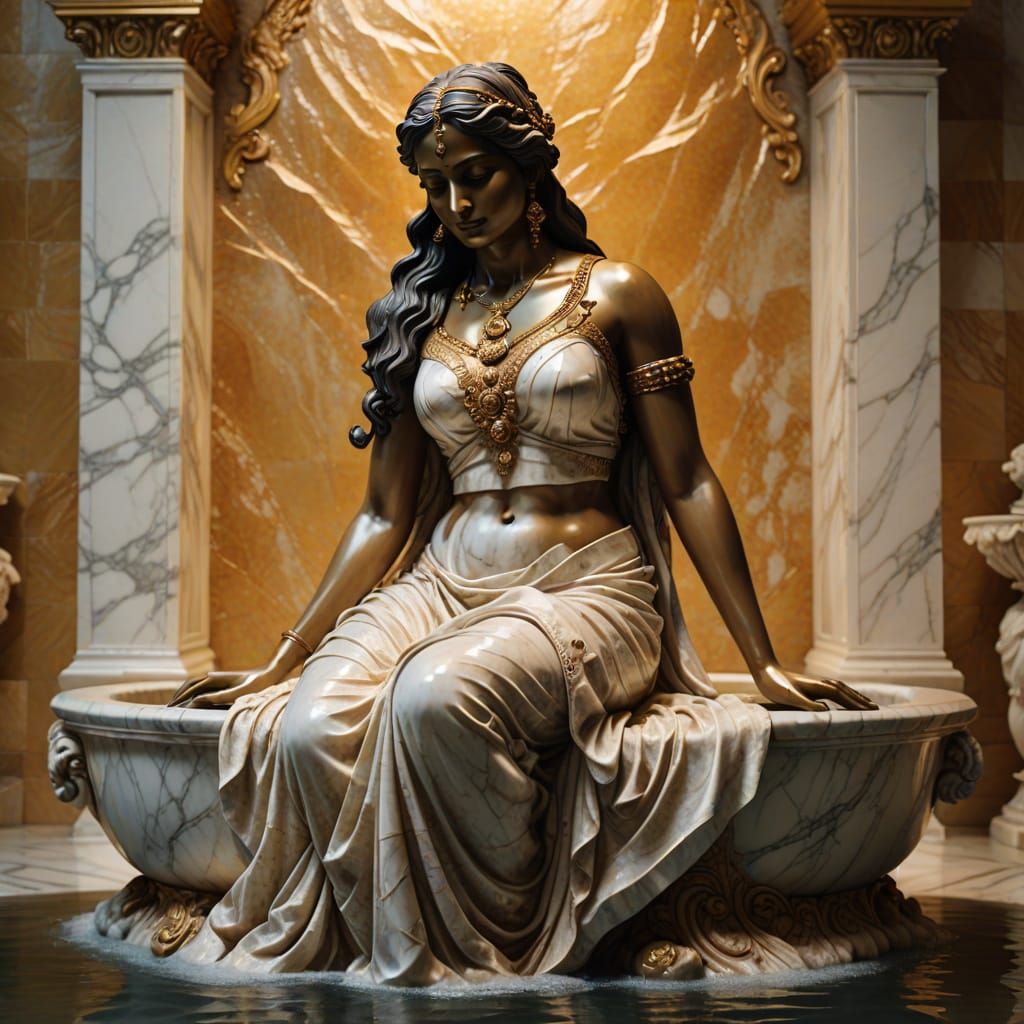 Bathing Indian Woman: Baroque Marble Sculpture