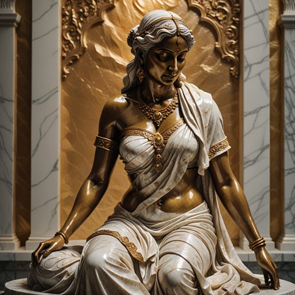 Baroque Marble Sculpture of a Bathing Indian Woman