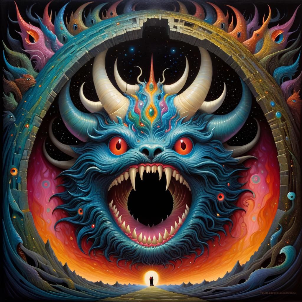 Surreal Monster Portal in Detailed Oil Painting Style