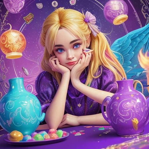 Blonde with Tarot Cards in Candy Art Style