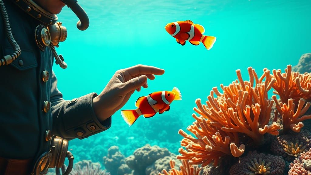 Steampunk Diver in Turquoise Depths