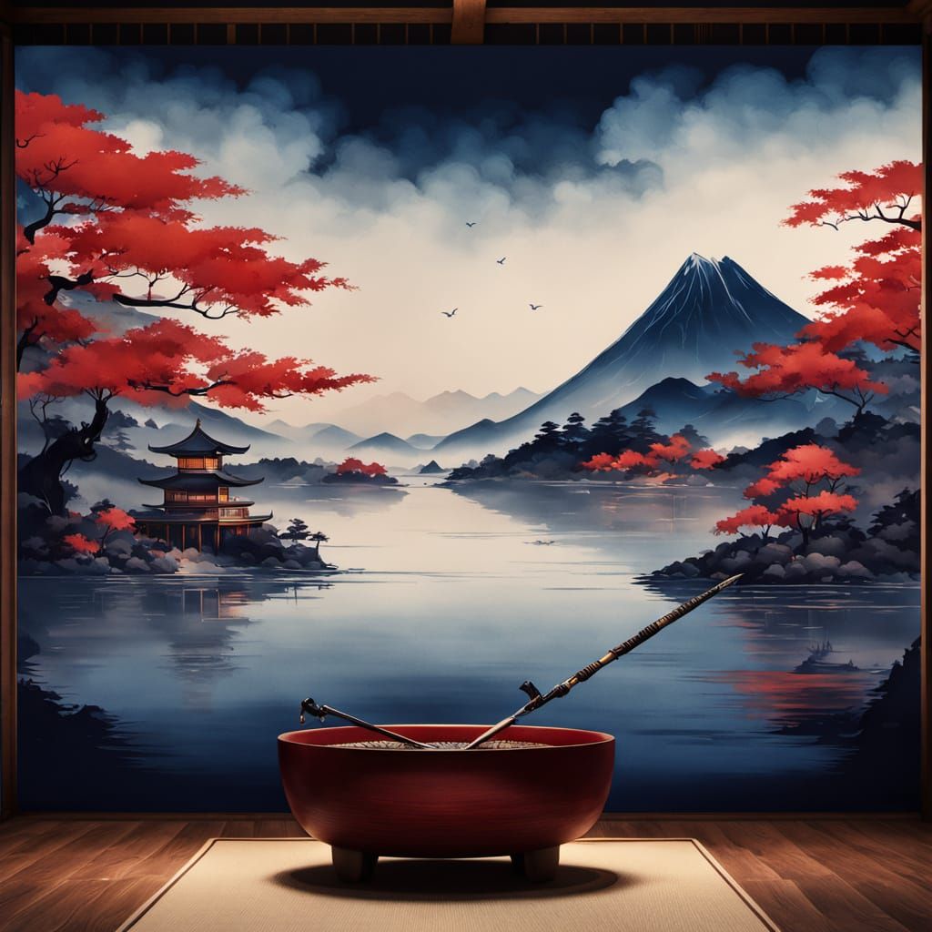 Yakuza in Serene Dojo Japanese Ink Painting