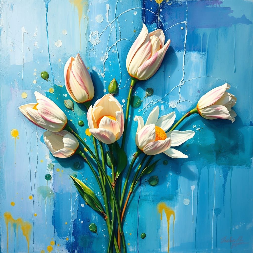 Whimsical Watercolour Spring Bouquet in Expressive Post-Impr...