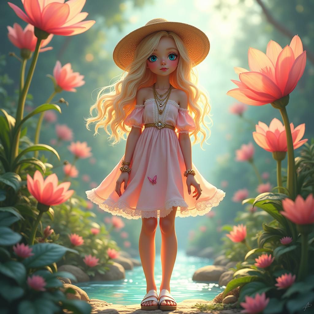 Ethereal Woman in Fantasy Garden, Digital Matte Painting