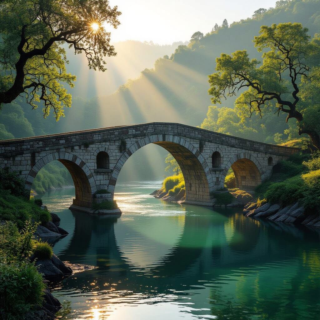 Majestic Stone Arch Bridge in Sunlight