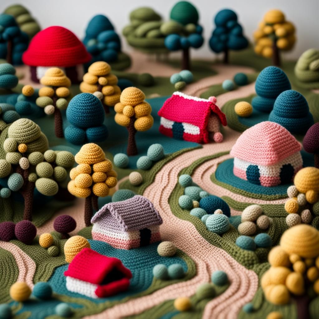 Crochet Landscape: A Textile Scenic Photograph