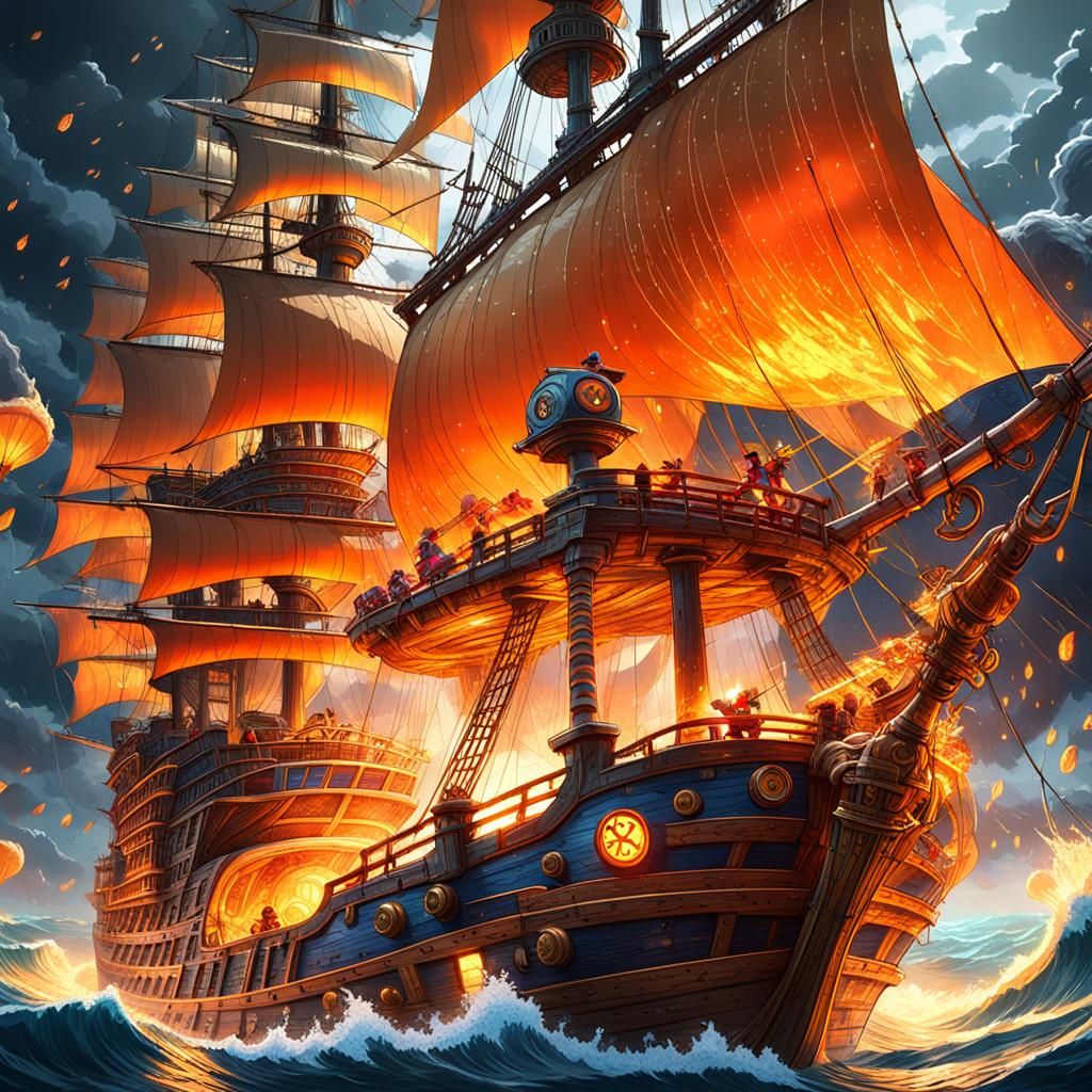 Luffy Sails Stormy Seas: Anime Concept Art