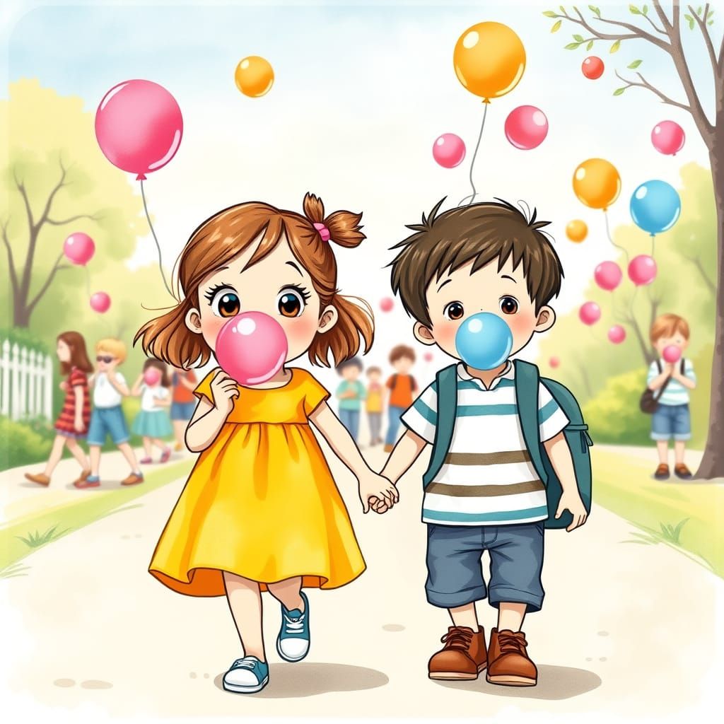 Whimsical Children's Scene in Classic Illustration Style