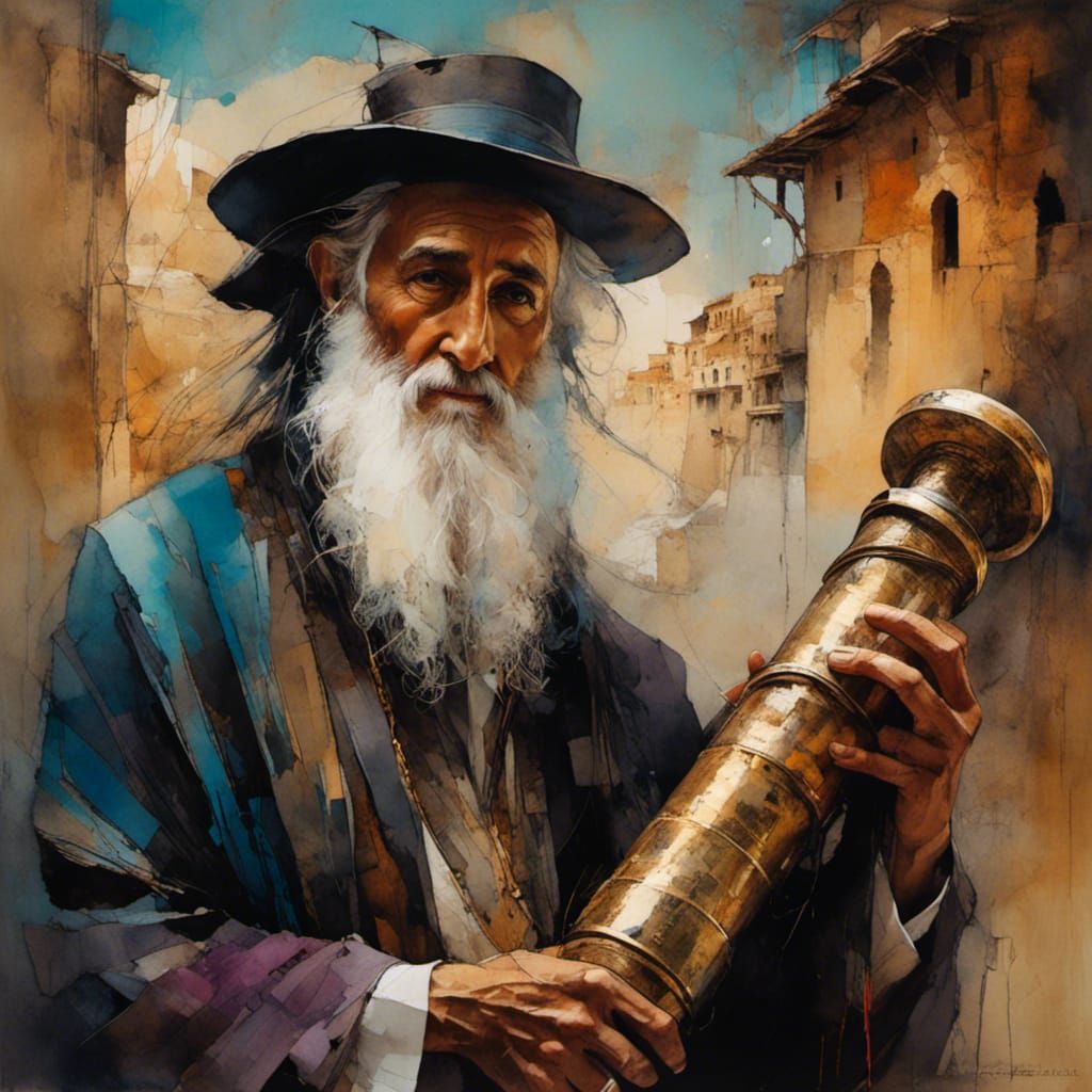Old Rabbi Holding Torah in Jerusalem Portrait