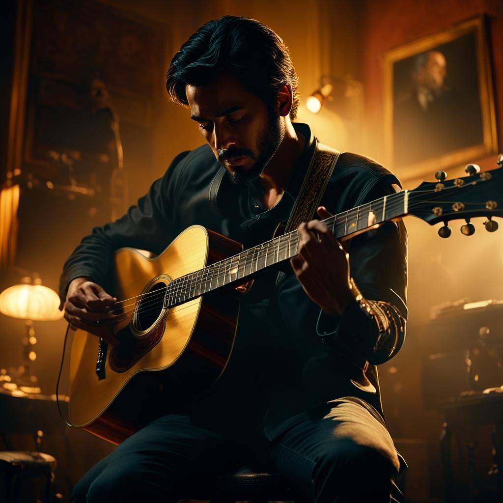 Juan Gomez Guitar Performance in Moody Lighting