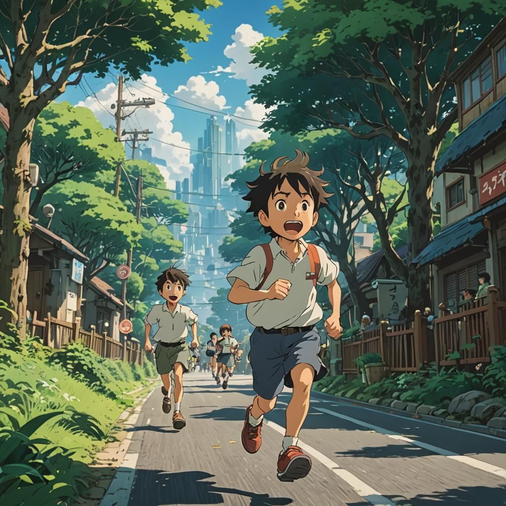 Boy Wins Race: Studio Ghibli Anime Visual