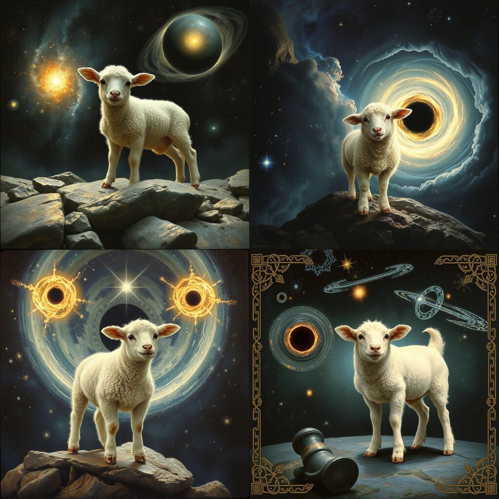 Pre-Raphaelite Lamb in Space with Celtic Borders