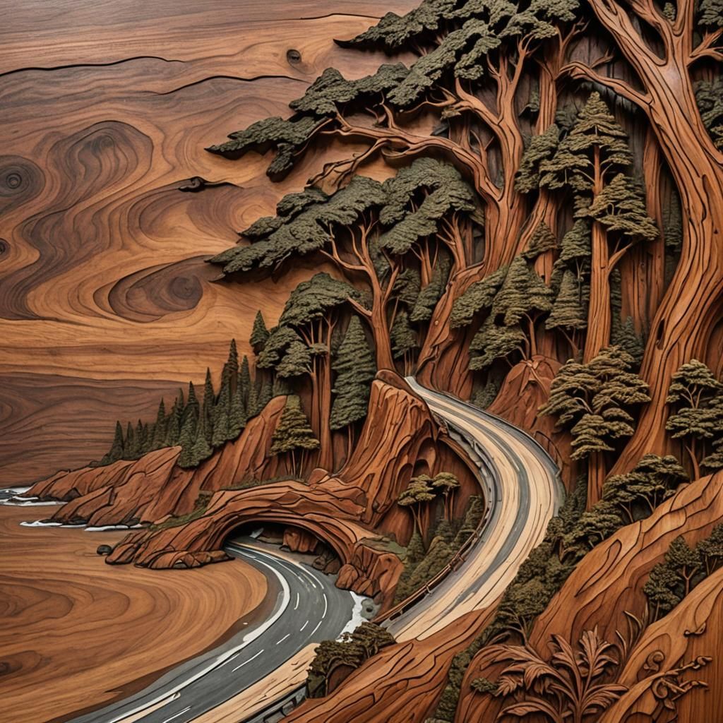 Redwood Carving of the Pacific Coast Highway