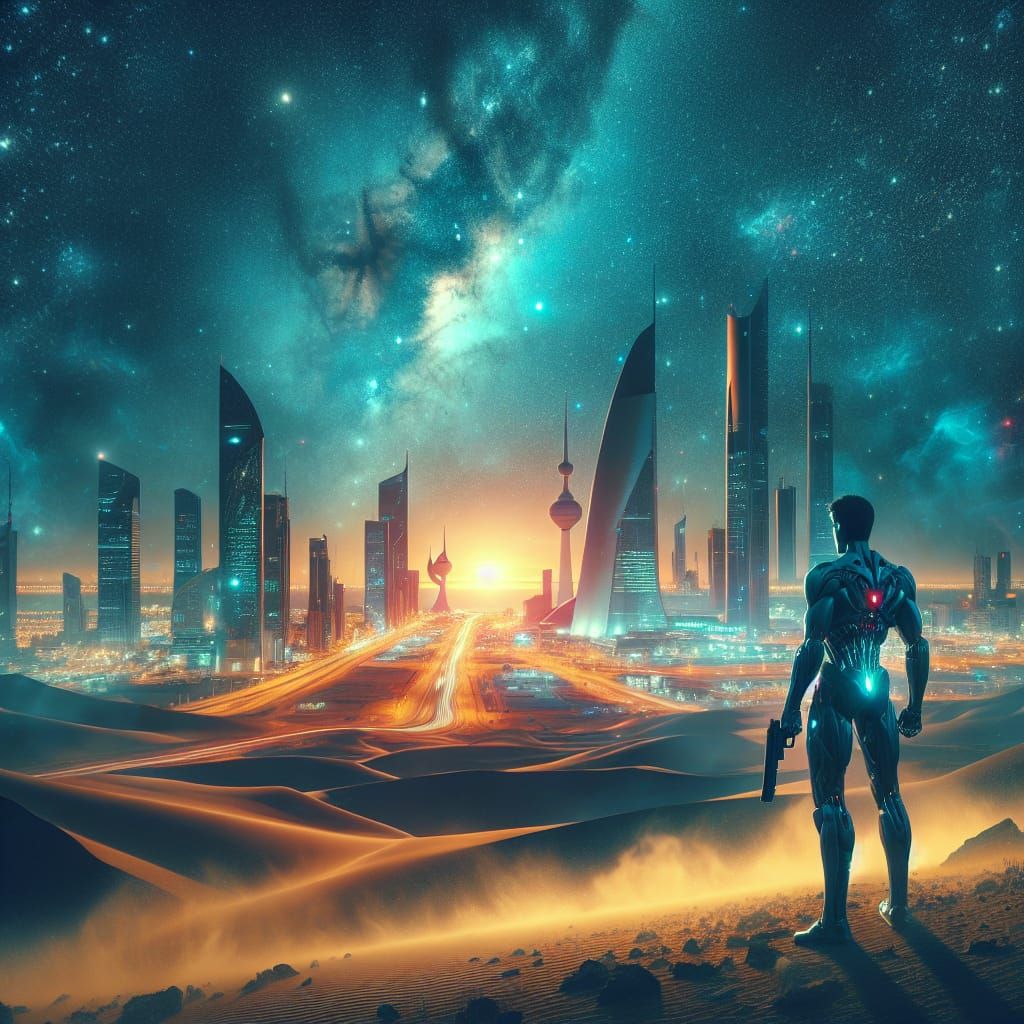 Kuwait City at Night in Cybertron Style