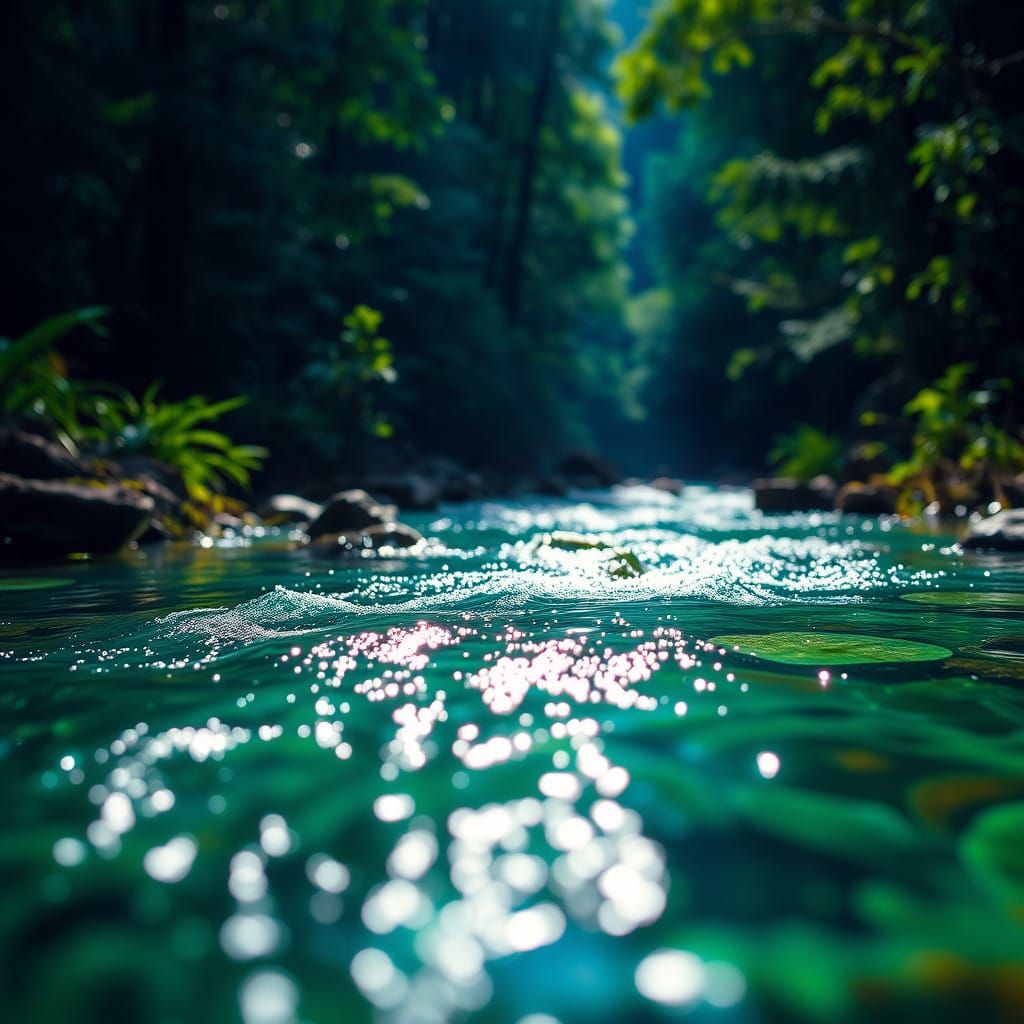 a stream running through a lush green forest