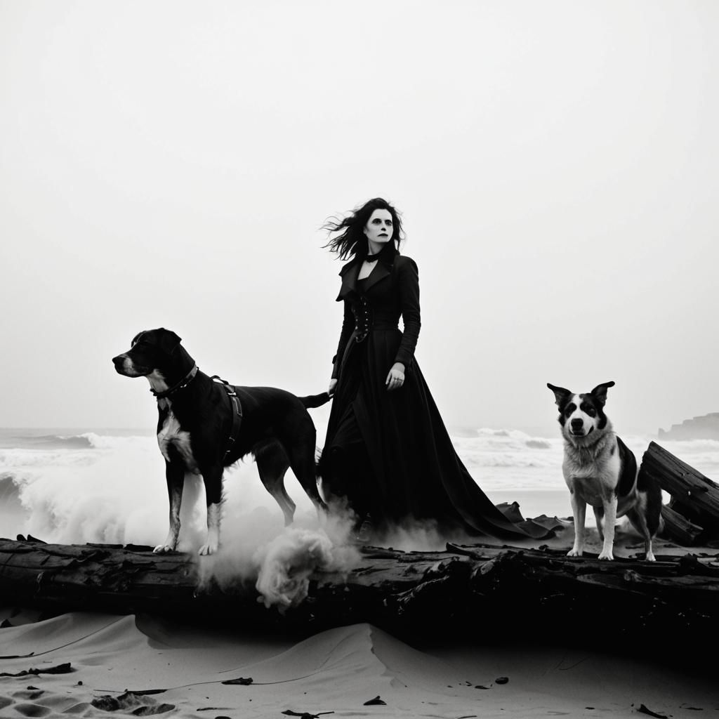 Goth Model in Waves: Tintype Black and White