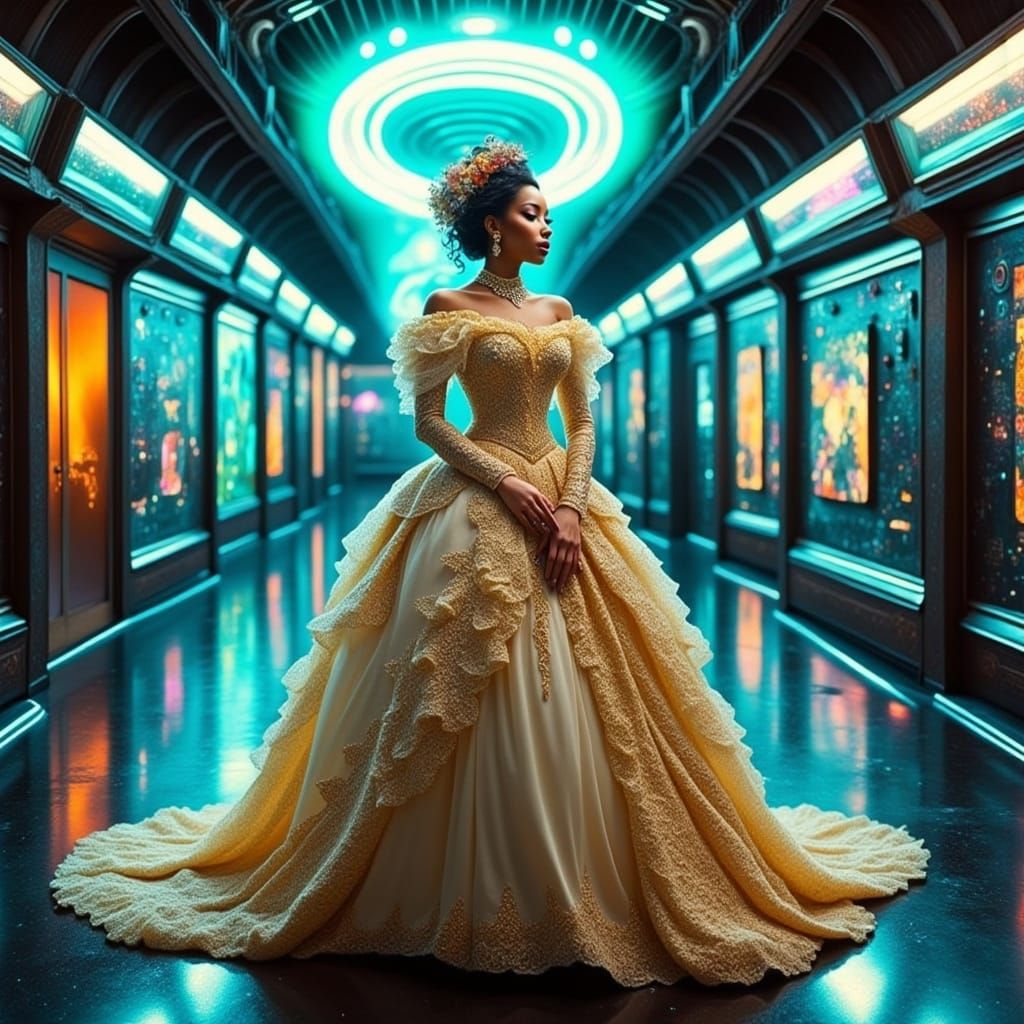 Gilded Space Goddess in Neon Dreamscape