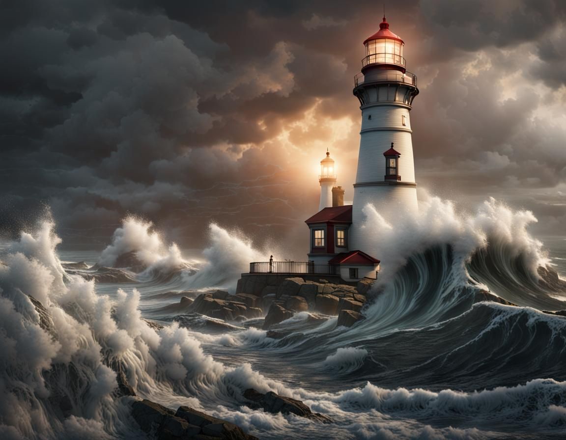 Marblehead Lighthouse Battered by Gale Force Storm