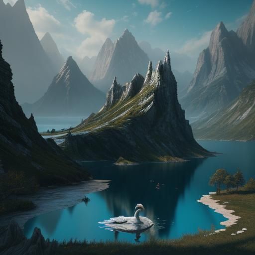 White Swan on Lake: Fantasy Concept Art