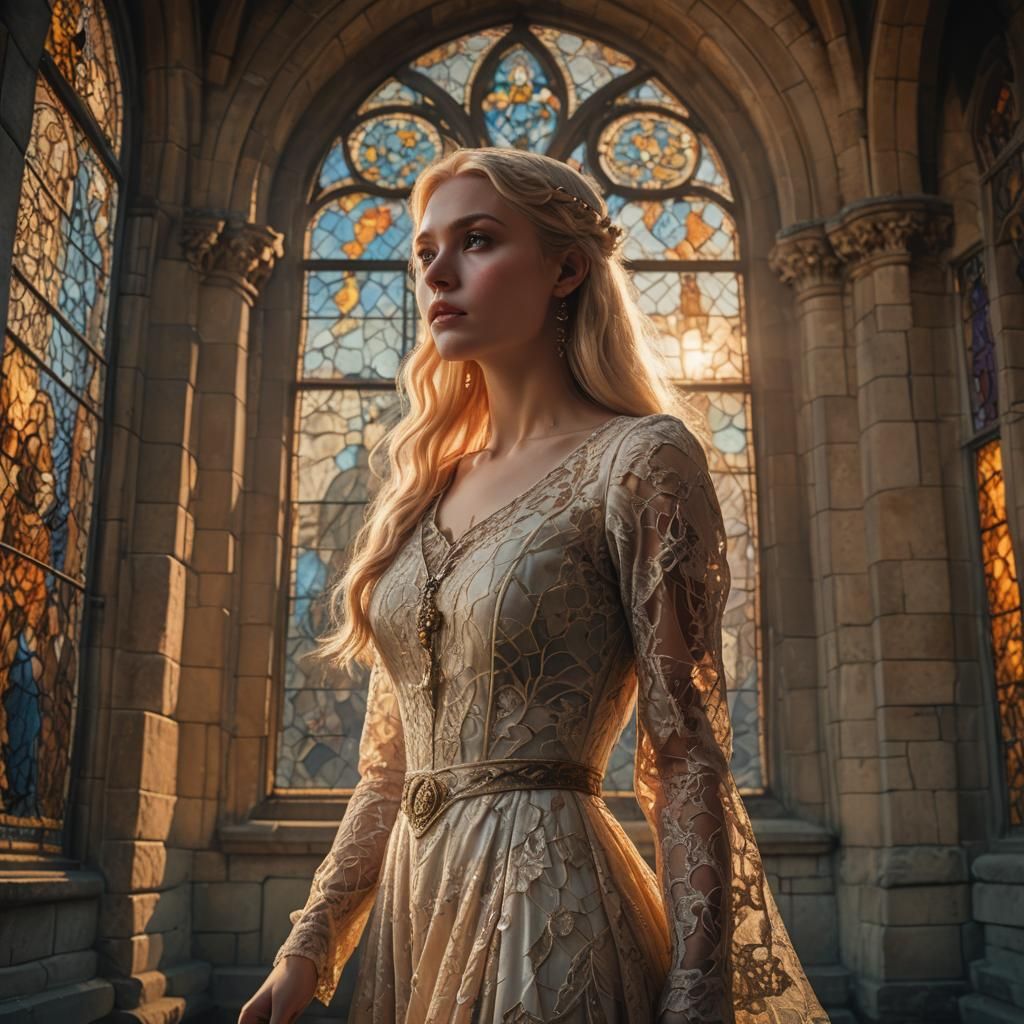 Lace Dress Portrait in Pre-Raphaelite Style