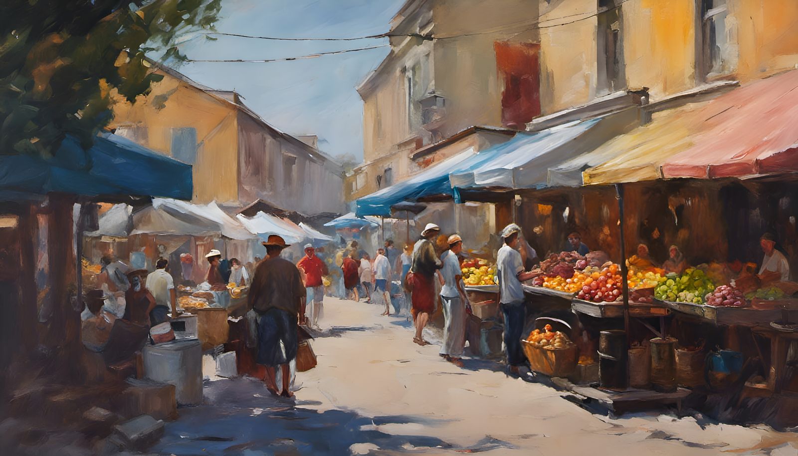 Country Market in Neo-Impressionist Oil Painting