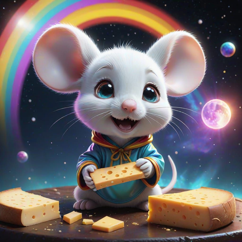 Kawaii Chibi Mouse Enjoys Galactic Grill Cheese