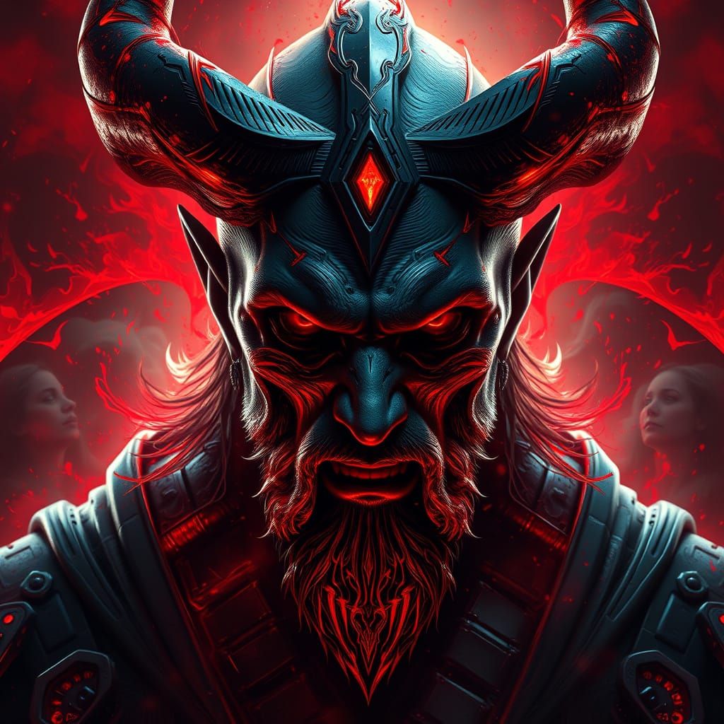 Satan, a Triadic Concept Art Portrait with Hyperdetailed Lig...