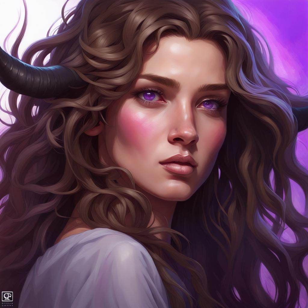 Teenage Girl Portrait with Horns, Hyperdetailed Digital Art