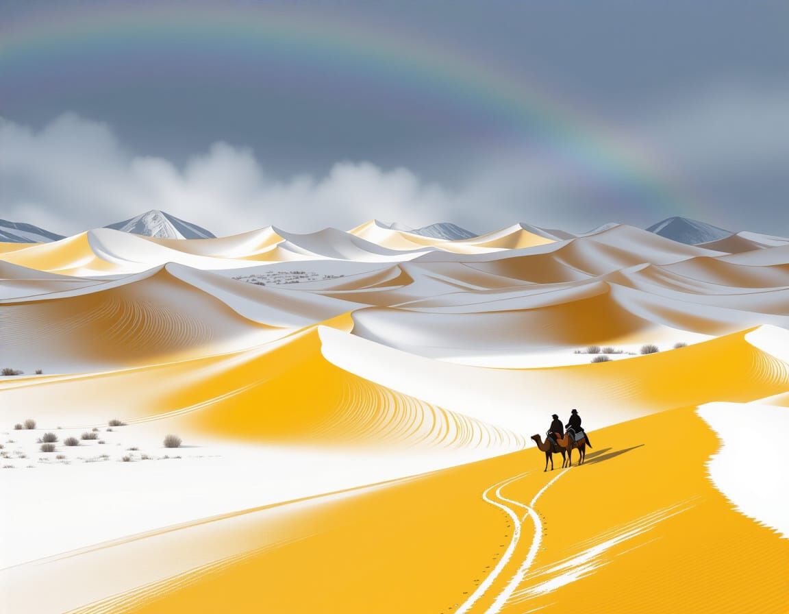 Snowy Desert Landscape with Merchant in Contrasting Atmosphe...