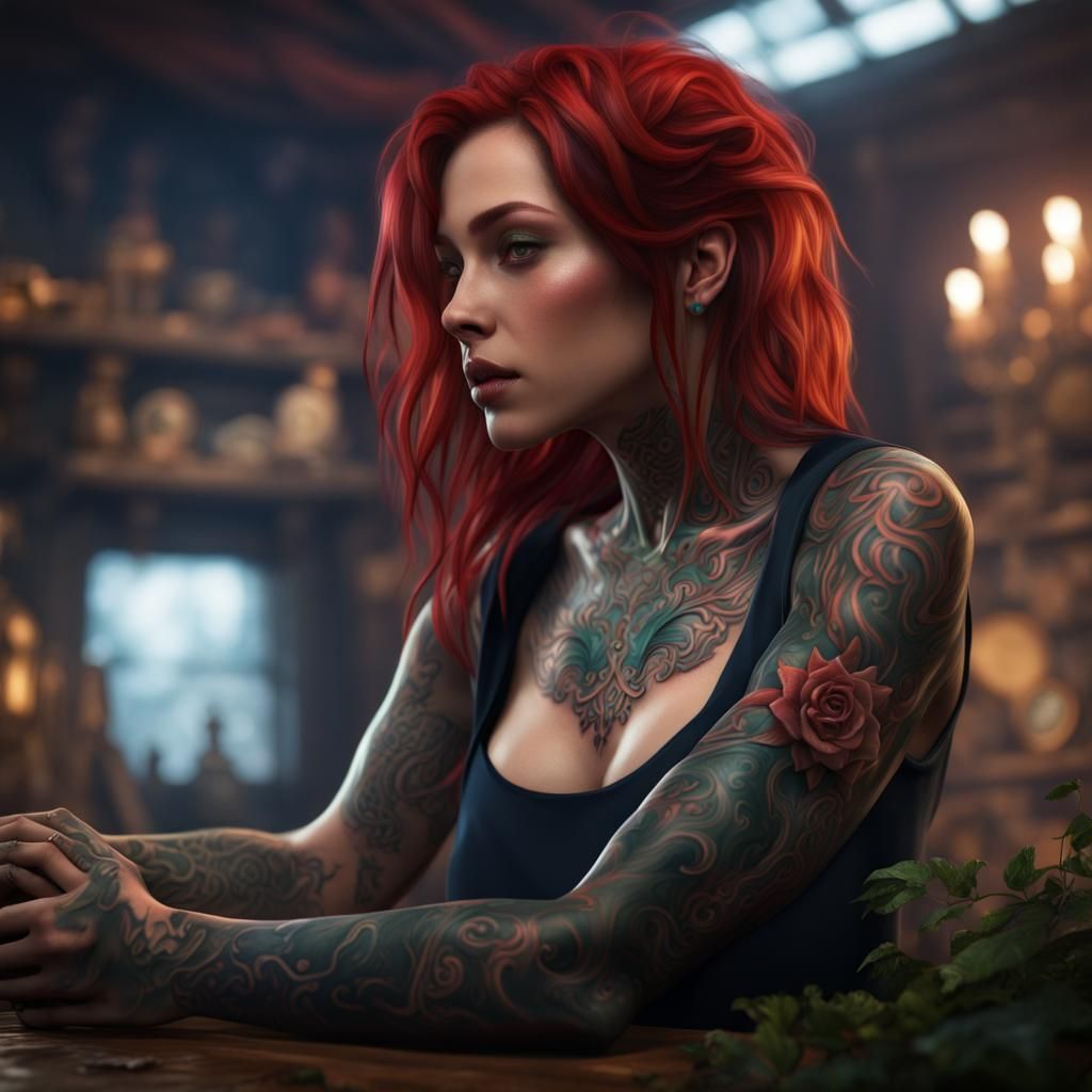 Detailed Matte Painting of Lush Body with Tattoo