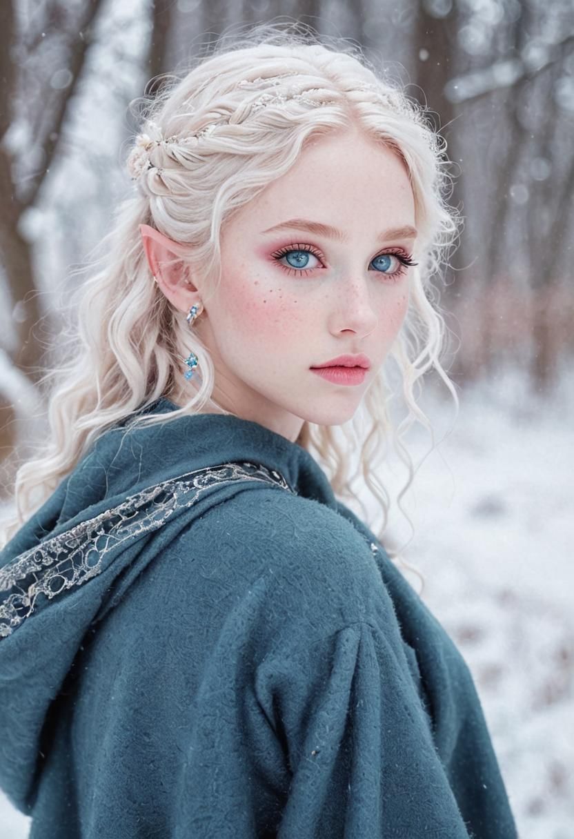 Realistic Elf Portrait with Blonde Hair and Blue Eyes