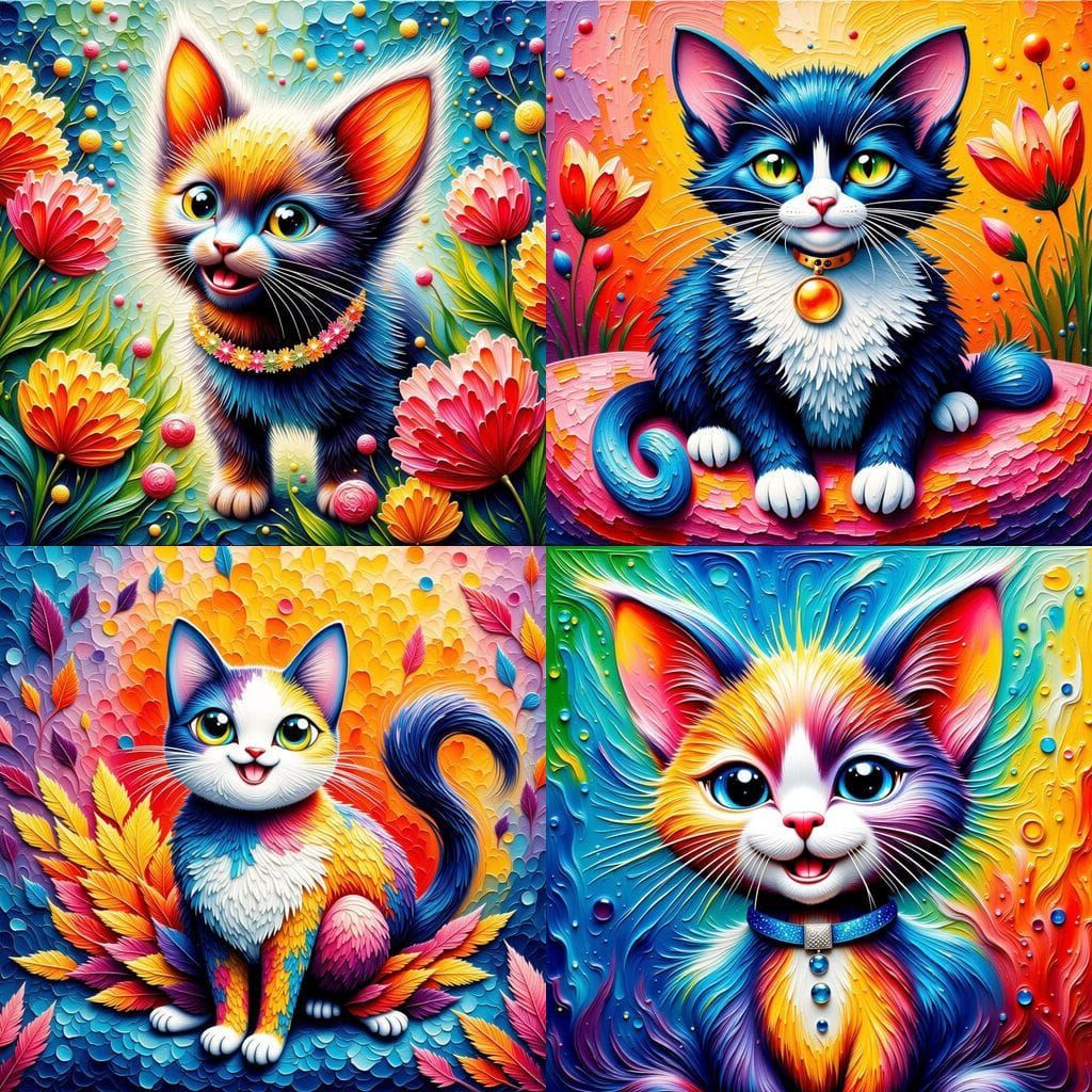 Happiest Cat Impasto Painting of Smiling Munchkin