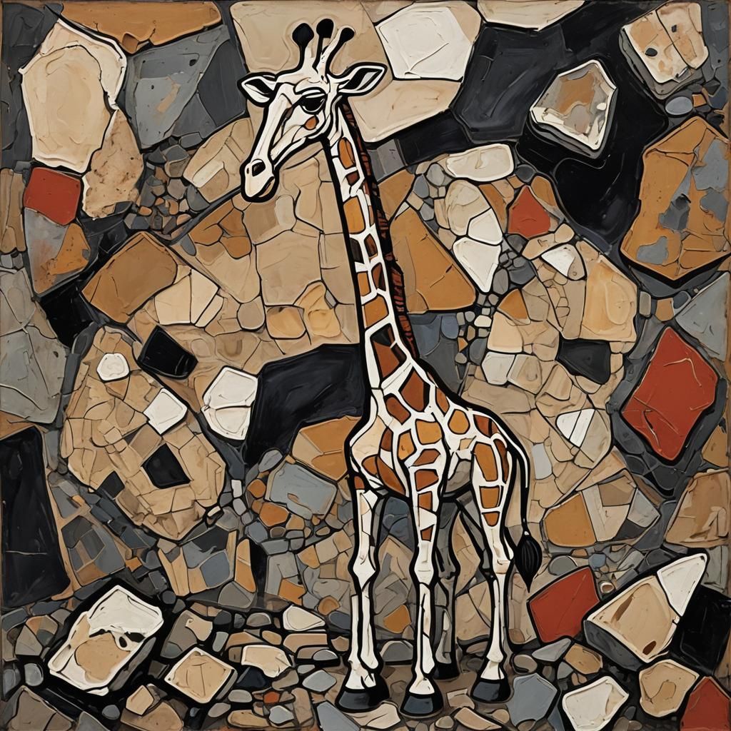 Giraffe in Barren Landscape: Art Brut Style