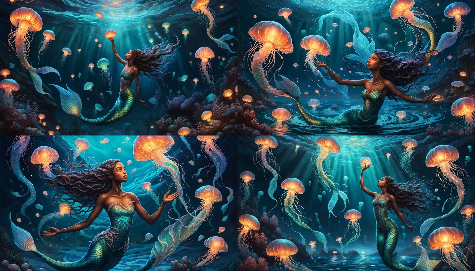 Crystalline Mermaid in Bioluminescent Ocean: Hyperrealistic ...