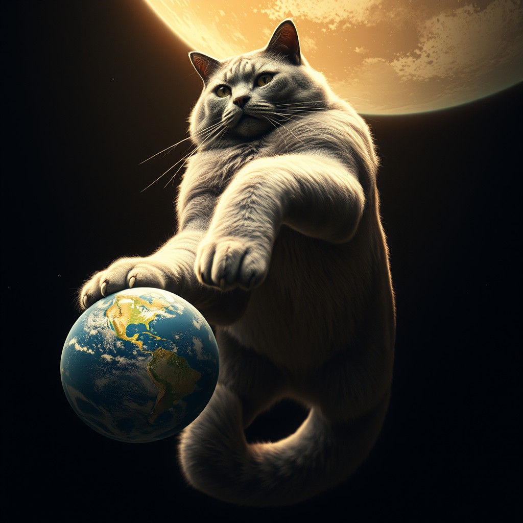 Colossal Feline Dominates Earth in Cinematic Space Scene