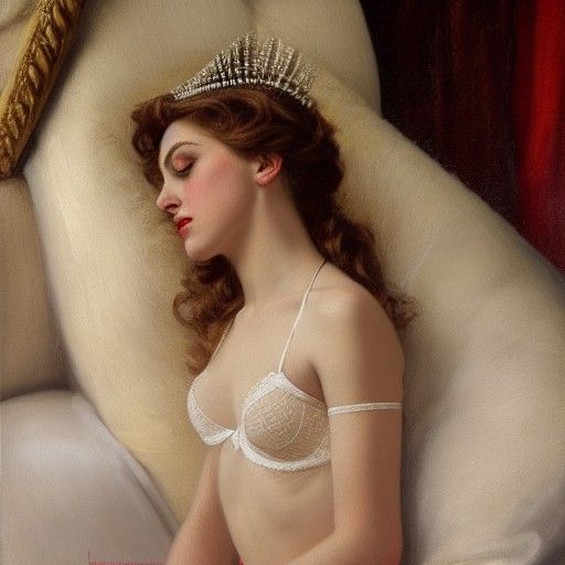 French Queen Lounging in Boudoir, Oil Painting