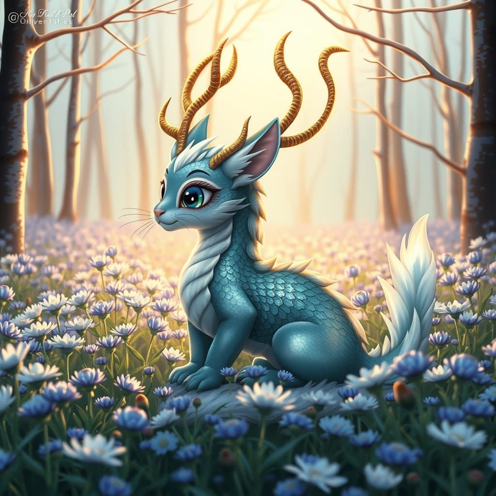 Ethereal Dragon-Cat Amidst Winter Wonderland