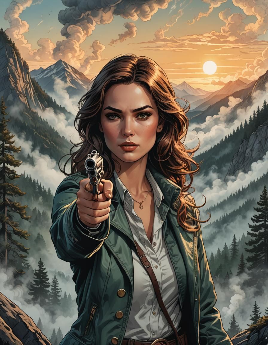 Woman with Gun in Comic Book Art Style