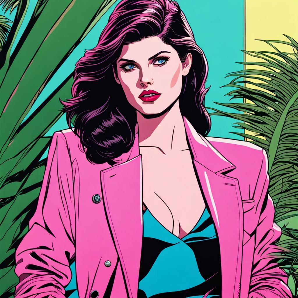 Alexandra Daddario in 80s Synthwave Style
