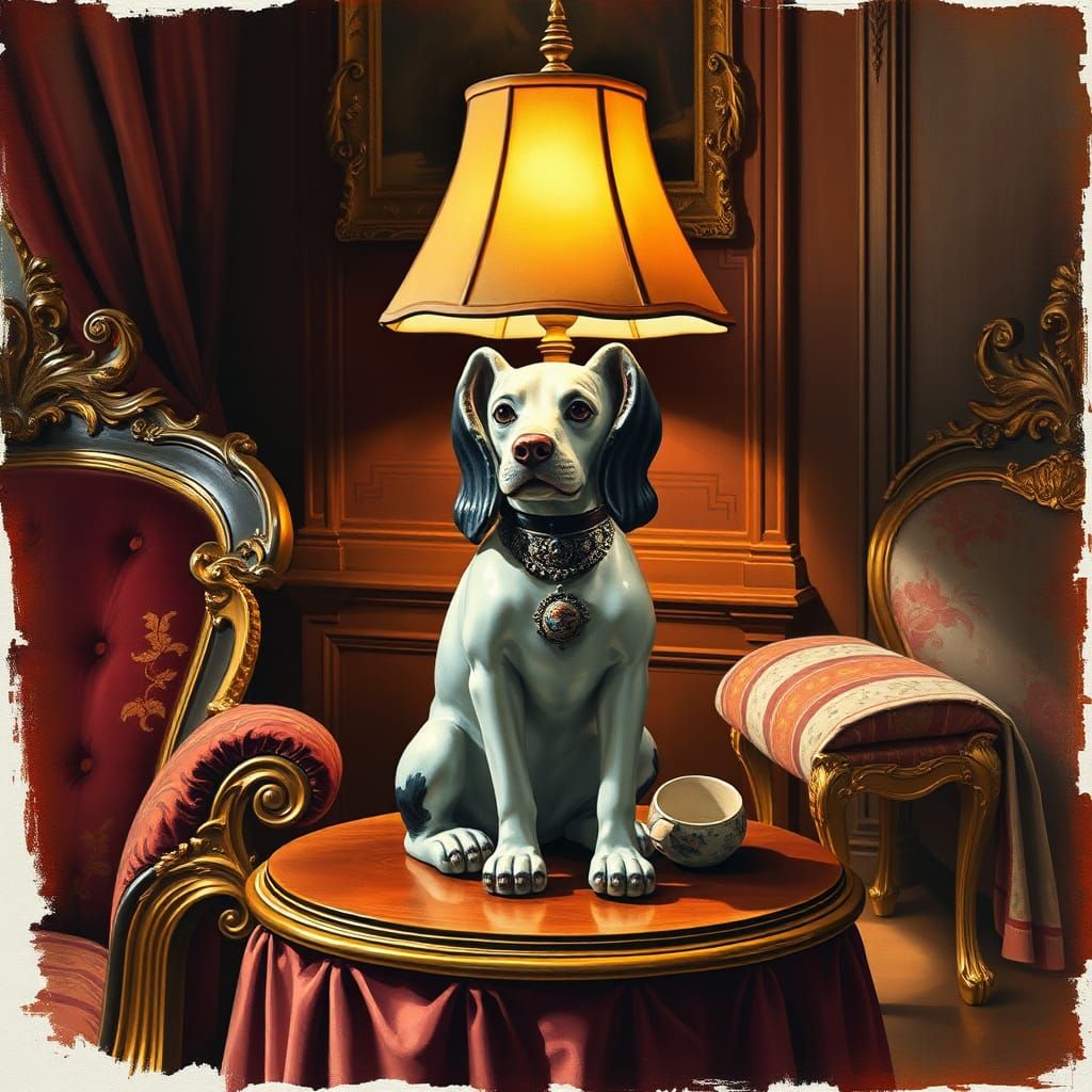 Dog Lamp in Baroque Style with Ceramic Details