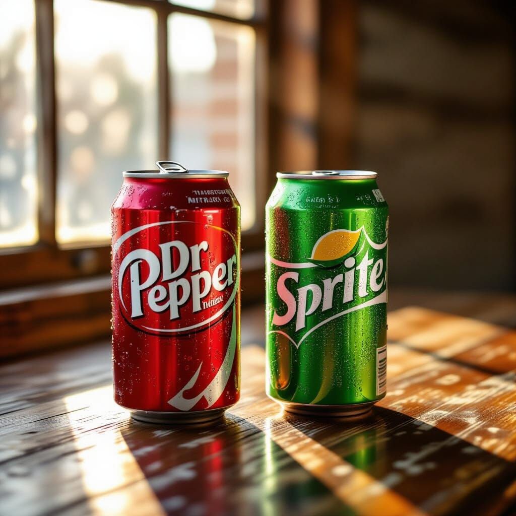 Dr Pepper and Sprite Cans in Soft Sunlight