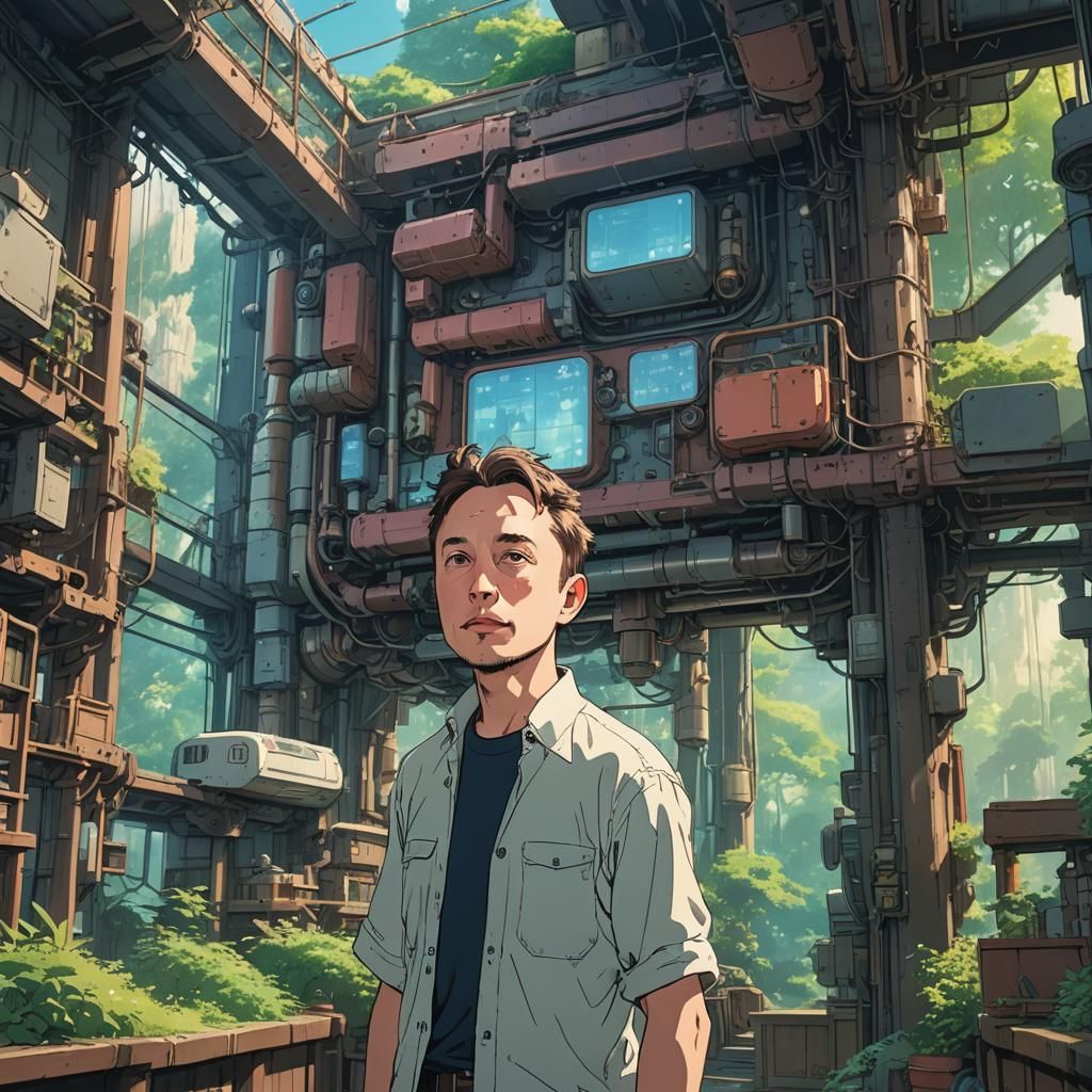Elon Musk in Studio Ghibli Anime Style