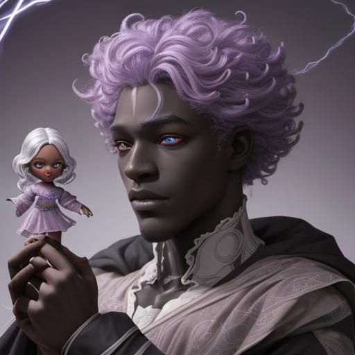 Porcelain Doll Puppet with Silver Hair, Comic Art