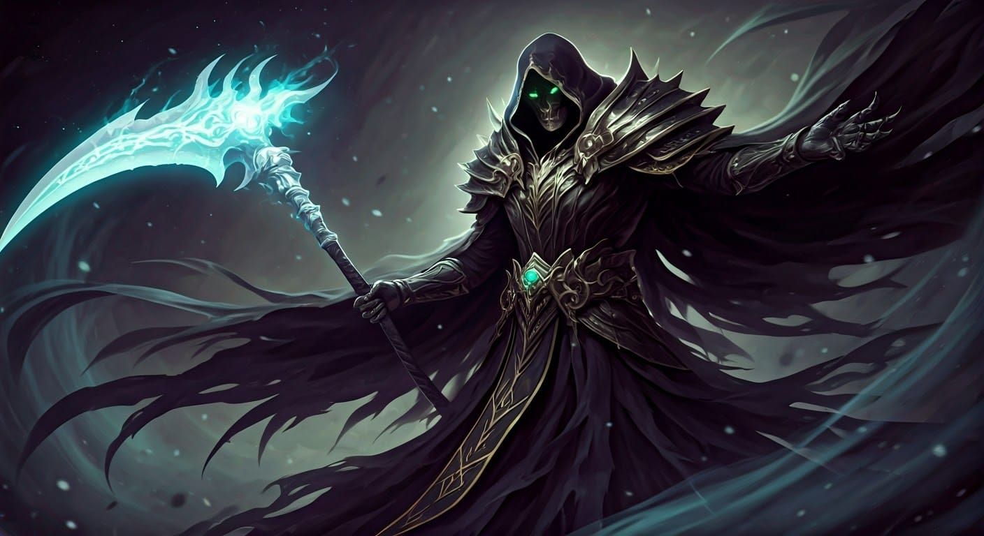 Hooded Grim Reaper in Opulent Robes