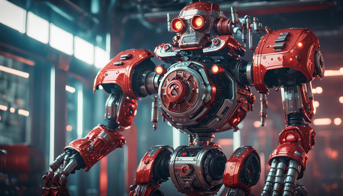 Futuristic Robot Santa in Steampunk Style