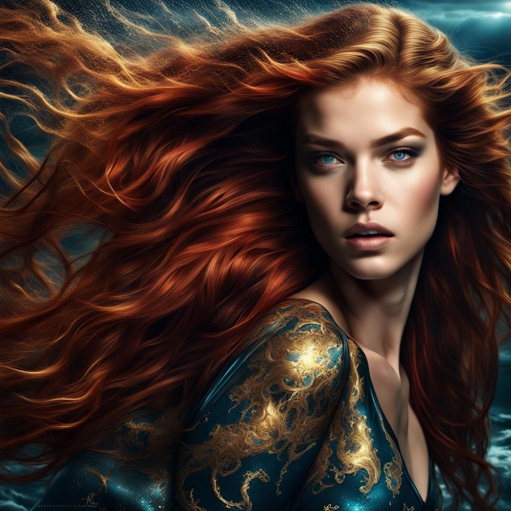 Barbara Palvin with Red Hair in Underwater Wind